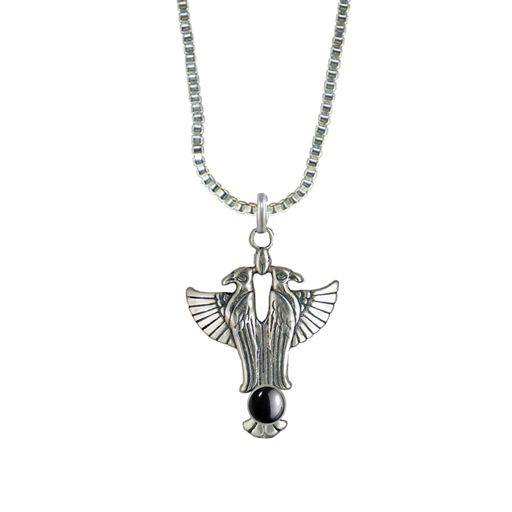 Sterling Silver Sacred Egyptian Falcon Pendant With Hematite